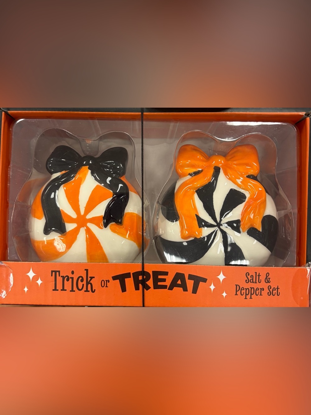 Halloween Trick or Treat Salt & Pepper Shaker Set - Orange, Black & White